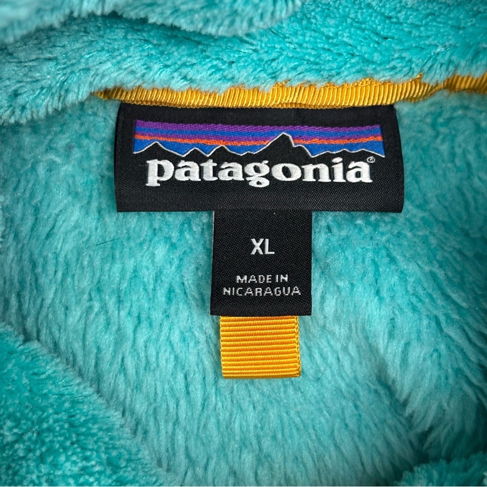 Patagonia Synchilla Thermal Pro Fleece Pullover Teal Yellow Womens XL Pocket NEW - Picture 6 of 11